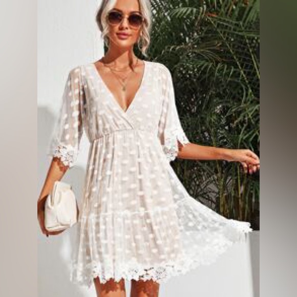 Lace Trim Mesh Overlay Dress - Picture 1 of 6